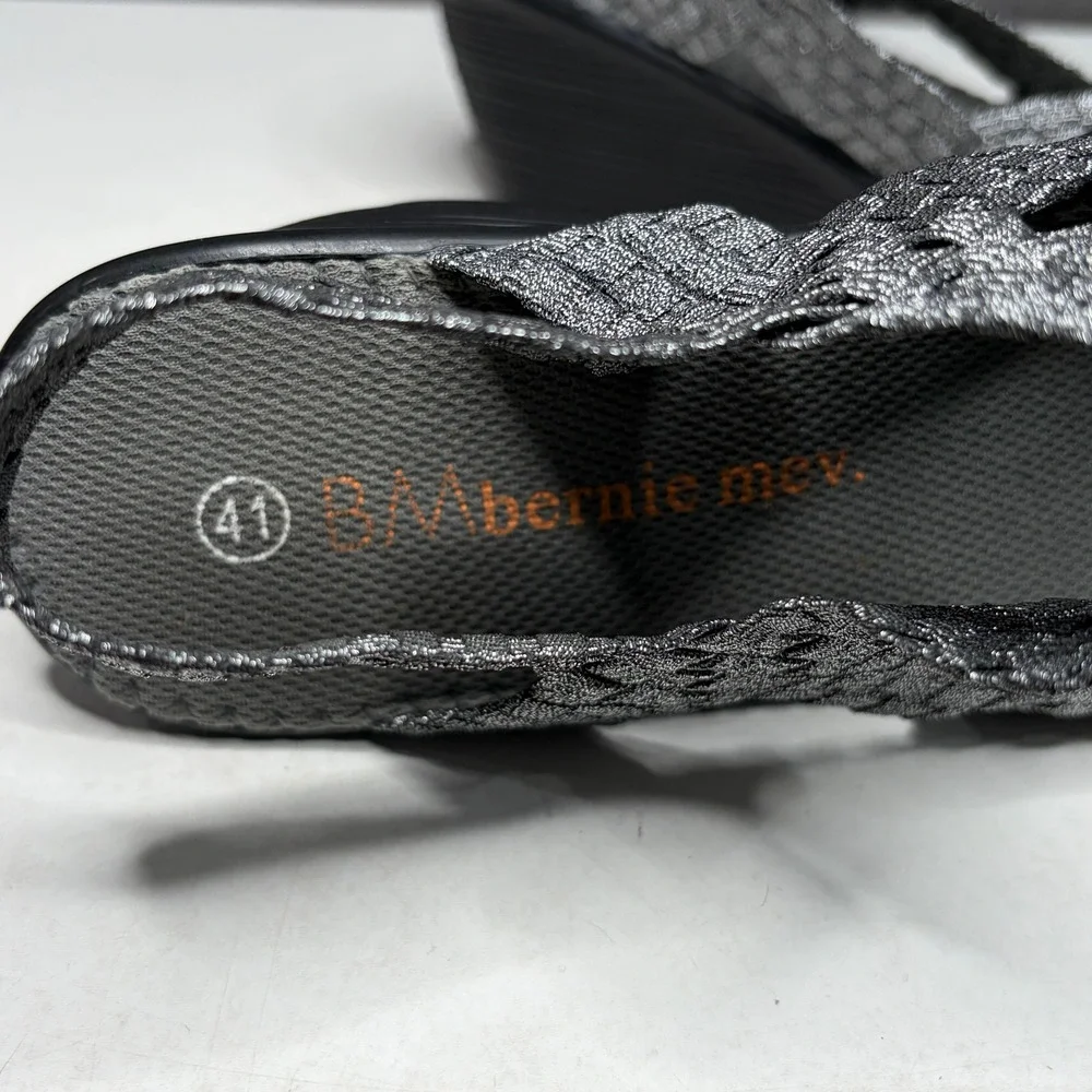 Bernie Mev Lulia Wedge Sandals Womens 41 Silver Woven Elastic Mary Jane Platform